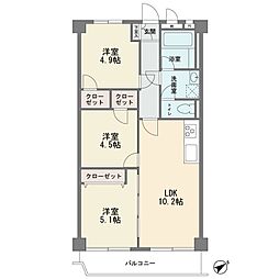 京王向ヶ丘マンション 3LDKの間取図画像