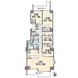 新多摩川ハイム2号棟 3SLDKの間取図画像
