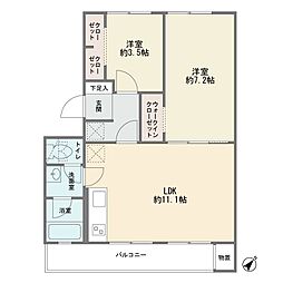 富士コーポ 2LDKの間取図画像