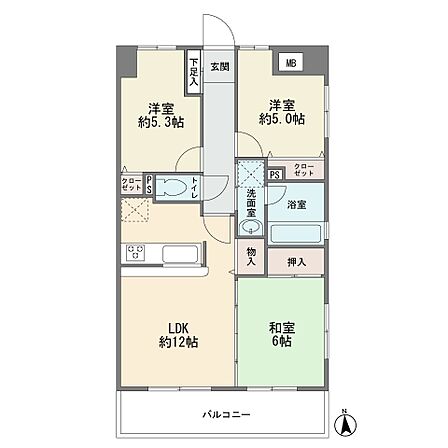 最上階の東南角部屋です ワイドバルコニー カウンターキッチン 3LDK 現況空室 エレベータ有り 宅配ボックス オートロック 総戸数65戸 新耐震基準 バス停3分 お買い物便利な立地です