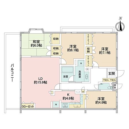 5階部分の北西角部屋です　ワイドバルコニー　ＬＤＫ20．2帖　2ＷＡＹキッチン　大型4ＬＤＫ　専有99平米　現況空室　2018年10月にリフォーム済み　エレベータ有り　オートロック　新耐震基準