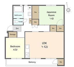 宮前平グリーンハイツ1号棟B 2LDKの間取図画像