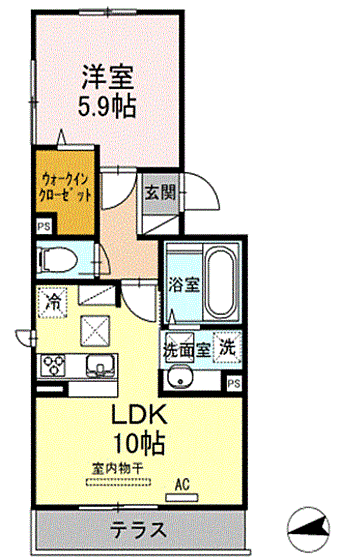 LSY58 110｜山口県下関市関西町(賃貸アパート1LDK・1階・40.04㎡)の写真 その2