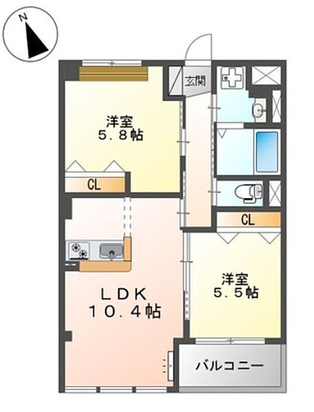 サン・ブリュー 202｜山口県下関市安岡町3丁目(賃貸マンション2LDK・2階・51.89㎡)の写真 その2