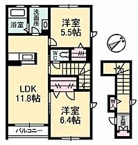 シャーメゾンイズ スクエアー トラス 203 ｜ 山口県下関市長府松小田東町（賃貸アパート2LDK・2階・61.94㎡） その2