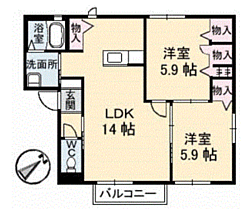 シャーメゾン江の浦 202 ｜ 山口県下関市彦島江の浦町3丁目（賃貸アパート2LDK・2階・57.87㎡） その2