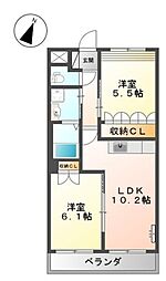 カンパーニュハウスヒロ 2LDKの間取図画像