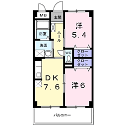 サニー・カーサB 2DKの間取図画像