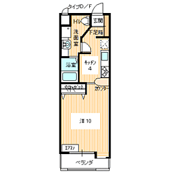 アレス上田中 1Kの間取図画像