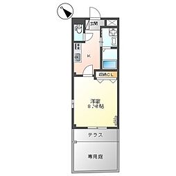 スカイハイム桜2 1Kの間取図画像