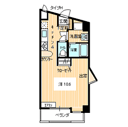 アレス上田中 1Kの間取図画像