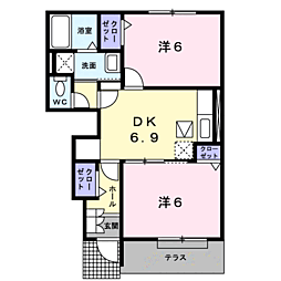 グリーンヒルズカーサC 2DKの間取図画像