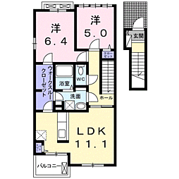 フローラ大小路B 2LDKの間取図画像