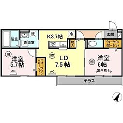 ヒルズライフB 2LDKの間取図画像