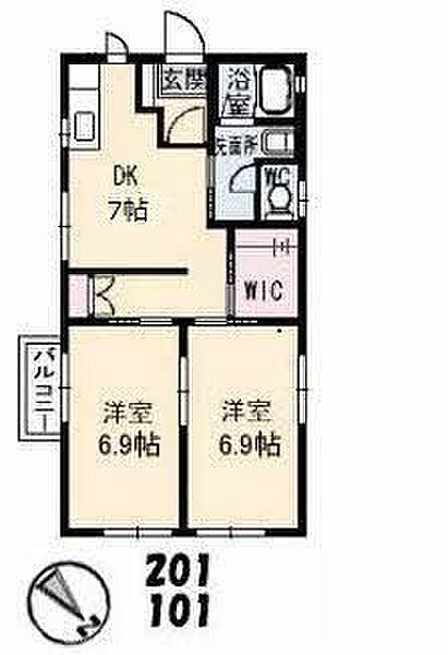 シティパレスＤ棟 101｜山口県防府市佐波2丁目(賃貸アパート2DK・1階・50.90㎡)の写真 その2