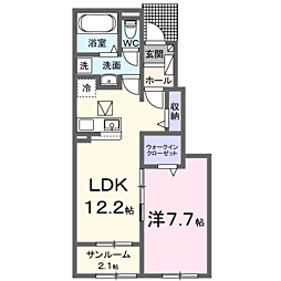 ヴェルデ・ヴェントI 1LDKの間取図画像