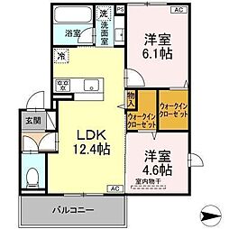 アレテー開出 2LDKの間取図画像