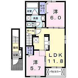メゾン・ド沖今宿A 2LDKの間取図画像