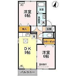 コンフォール古祖原 2DKの間取図画像