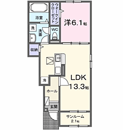 グラッシュフル A 1LDKの間取図画像