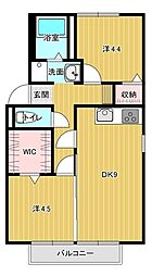 プレジールニットー 2DKの間取図画像