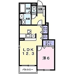 ラ・ファミーユE 1LDKの間取図画像