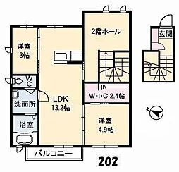 グランスィート田島B 2LDKの間取図画像