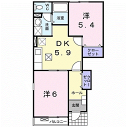 メロディハイム横入川F 2DKの間取図画像
