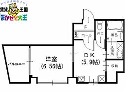 ラトゥール2 1DKの間取図画像