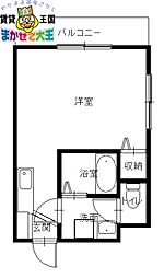 プレジール元船 ワンルームの間取図画像
