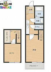 RIMYハイツ新大工壱番館 1Kの間取図画像