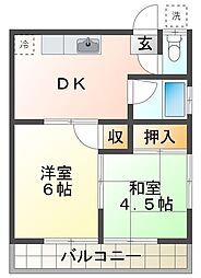 佐々木荘 2DKの間取図画像
