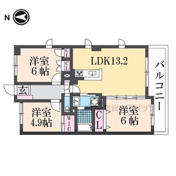 パインフィールド洛西 401｜京都府京都市右京区西院四条畑町(賃貸マンション3LDK・4階・68.20㎡)の写真 その2