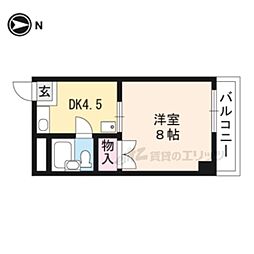 サンライズ北白川 1Kの間取図画像