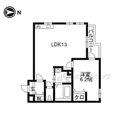 グリーンヒル下鴨本通 1LDKの間取図画像