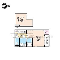 ハーモニーテラス深草僧坊町 1Kの間取図画像