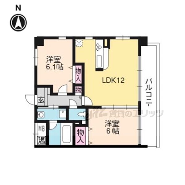 京都府京都市上京区石薬師通中筋東入大猪熊町(賃貸マンション2LDK・2階・54.72㎡)の写真 その2