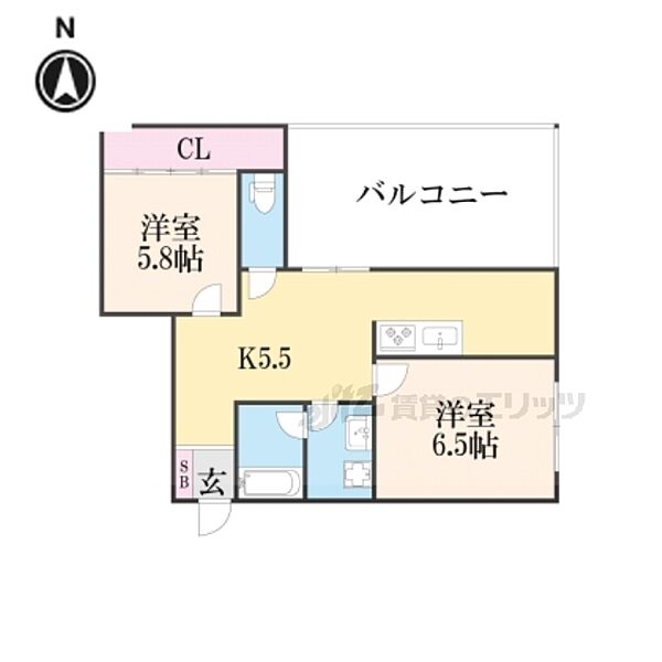 エレガンスコート下鴨 305｜京都府京都市左京区下鴨泉川町(賃貸マンション2LDK・3階・51.48㎡)の写真 その2