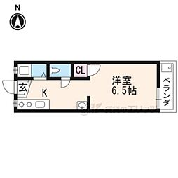 北山ヒルズC 1Kの間取図画像