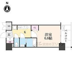 プレサンスTHEKYOTO澄華 1Kの間取図画像
