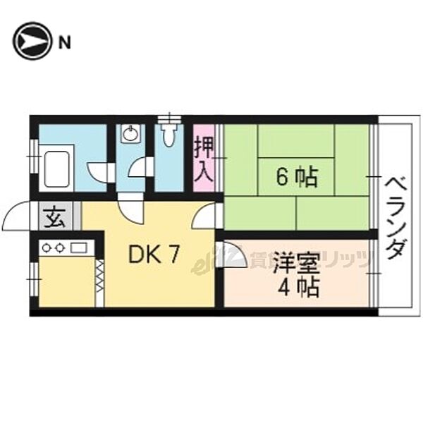 小山マンション 405｜京都府京都市上京区中立売通七本松西入三軒町(賃貸マンション2DK・4階・40.50㎡)の写真 その2