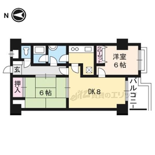 カリオン大町 302｜京都府京都市右京区常盤一ノ井町(賃貸マンション2LDK・3階・58.84㎡)の写真 その2