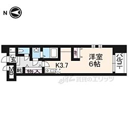 アスヴェル京都二条烏丸 1Kの間取図画像