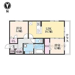 京都市中京区西ノ京西月光町アパート 2LDKの間取図画像