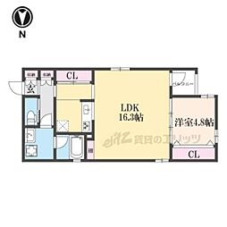グレース二条城北 1LDKの間取図画像