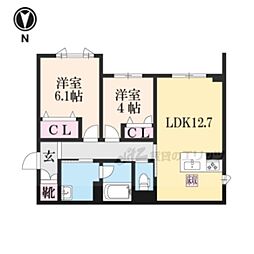 シャーメゾン西朱雀 2LDKの間取図画像