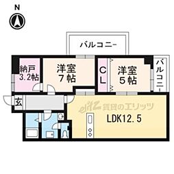 シャルレ4番館 2LDKの間取図画像
