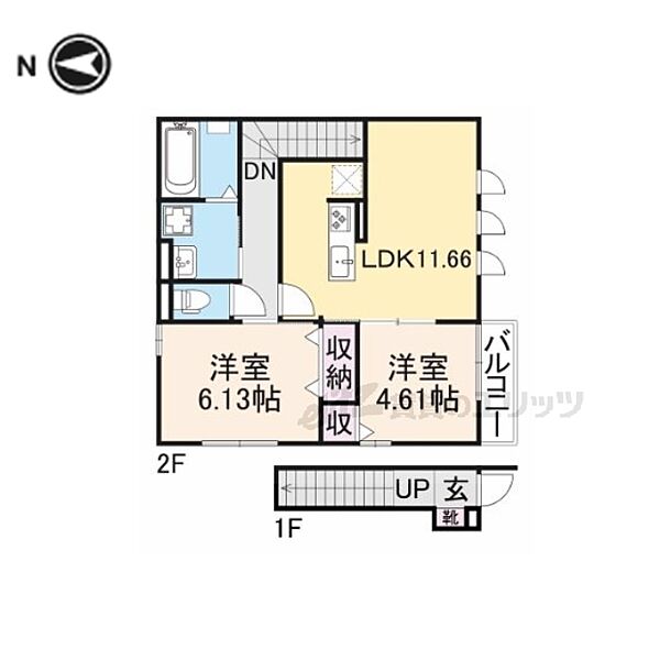 フラン瀬田A棟 201｜滋賀県大津市大萱５丁目(賃貸アパート2LDK・2階・58.66㎡)の写真 その2