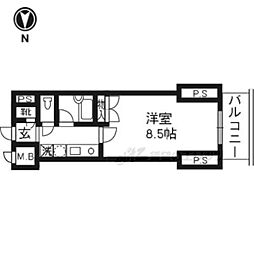 パインフィールド壬生 1Kの間取図画像