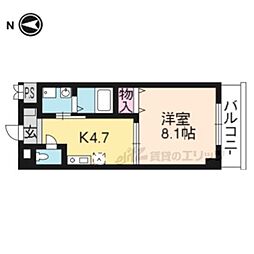 レクサス深草1号館 2階1DKの間取り